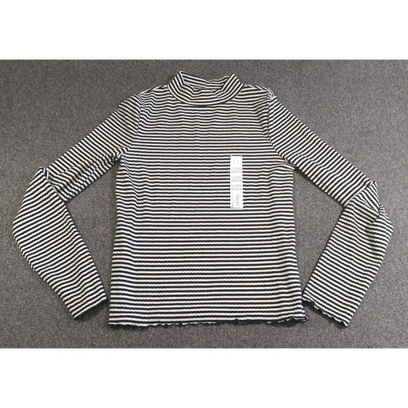 SO Women's Black & White Striped Mock Neck Long Sleeve Tee XL 14/16 - Picture 12 of 12